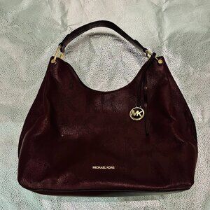 Michael Kors Joan Shoulder Bag Burgundy Red Women's Pebbled Leather Logo Charm